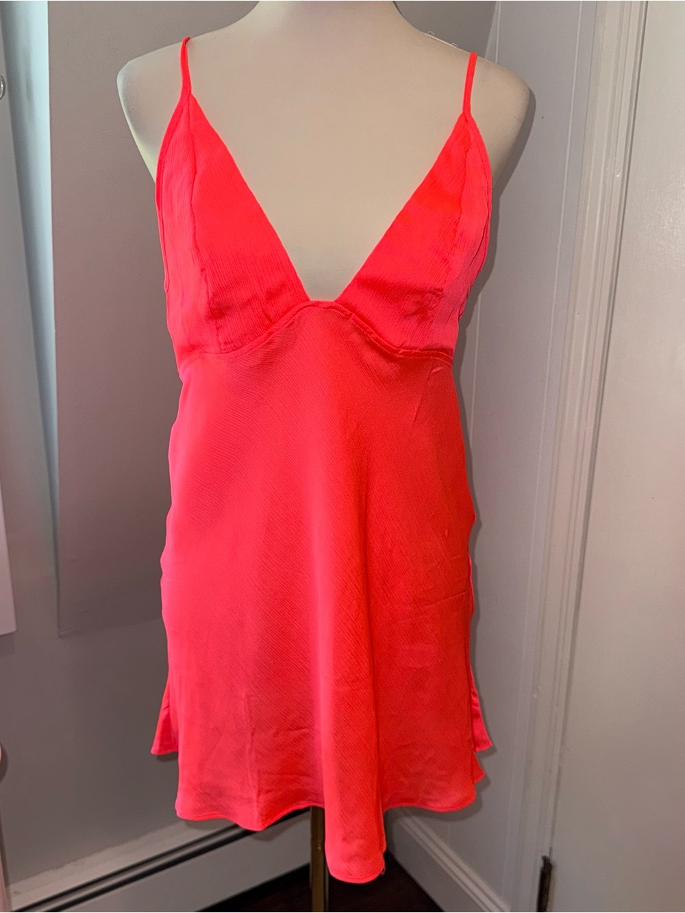Free People Intimately Pink/ Coral Party Slip Dress Lace-Up Back | Size L NWT